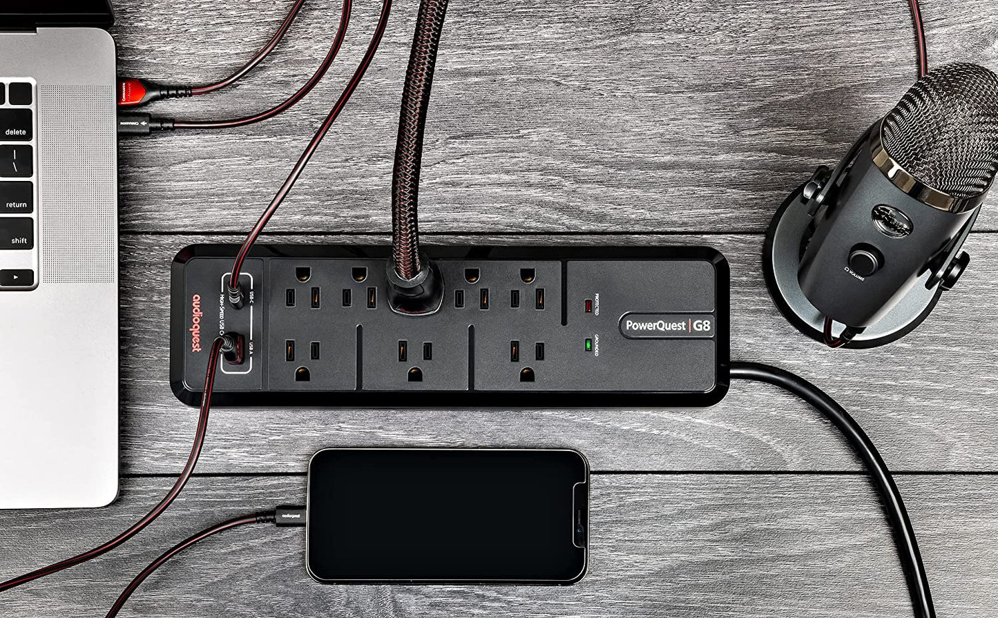 AudioQuest PowerQuest G8 – 8 - Outlet Surge Protector with USB - A and USB - C Charging Ports - electronicsexpo.com - Power Protection