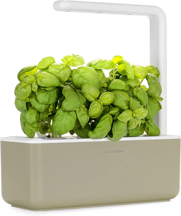 Click & Grow Indoor Herb Garden Kit with Grow Light/ Smart Garden for Home Kitchen Windowsill/Vegetable Gardening Starter (3 Basil Pods Included/Beige)