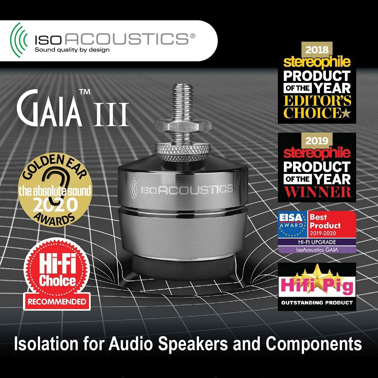 IsoAcoustics GAIA III 4-Pack of Speaker Isolation Feet for Improved Performance with Floor-Standing Speakers - electronicsexpo.com-Speaker Accessories