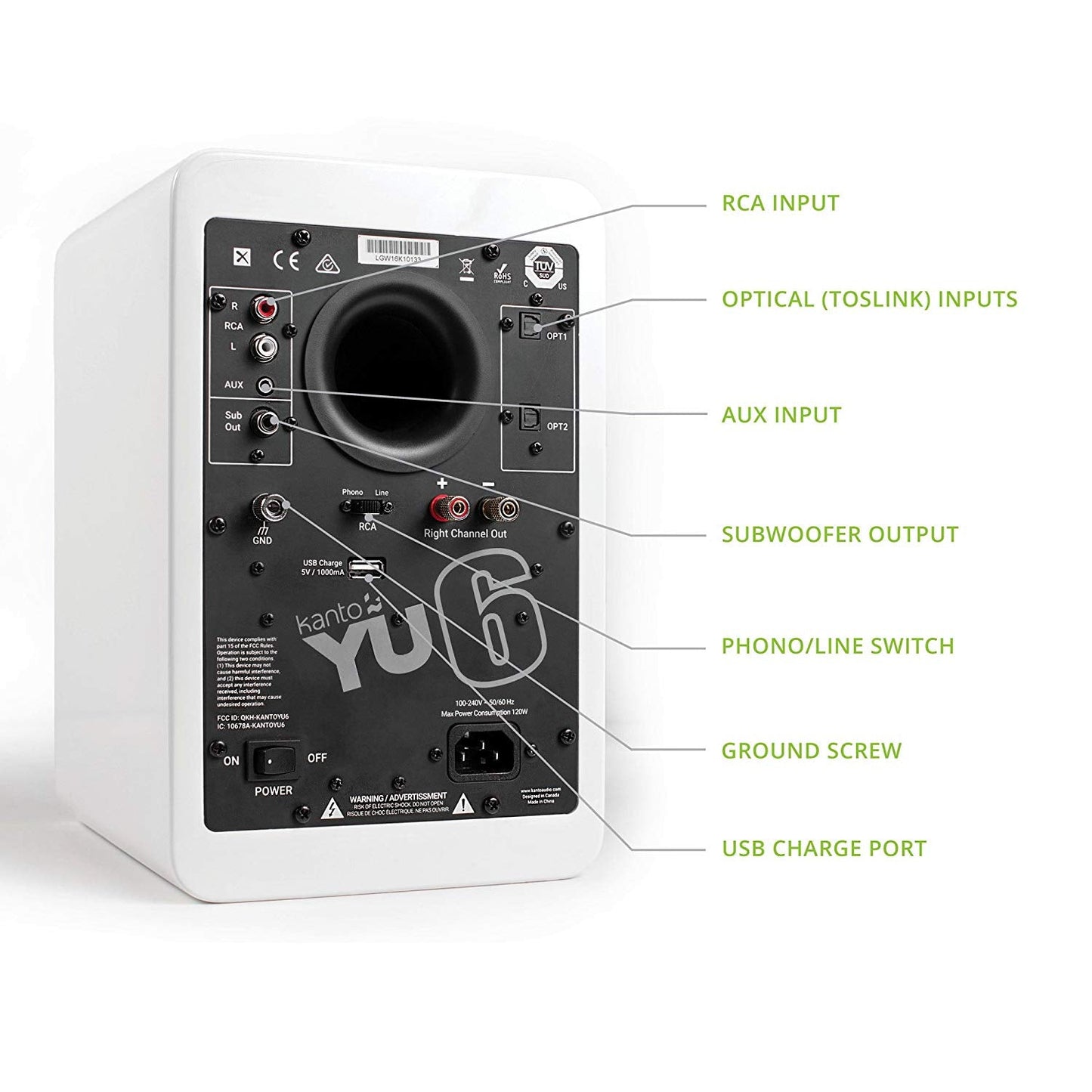 Kanto YU6 Powered Speakers with Bluetooth and Phono Preamp (Gloss White) - electronicsexpo.com - Bluetooth Speakers