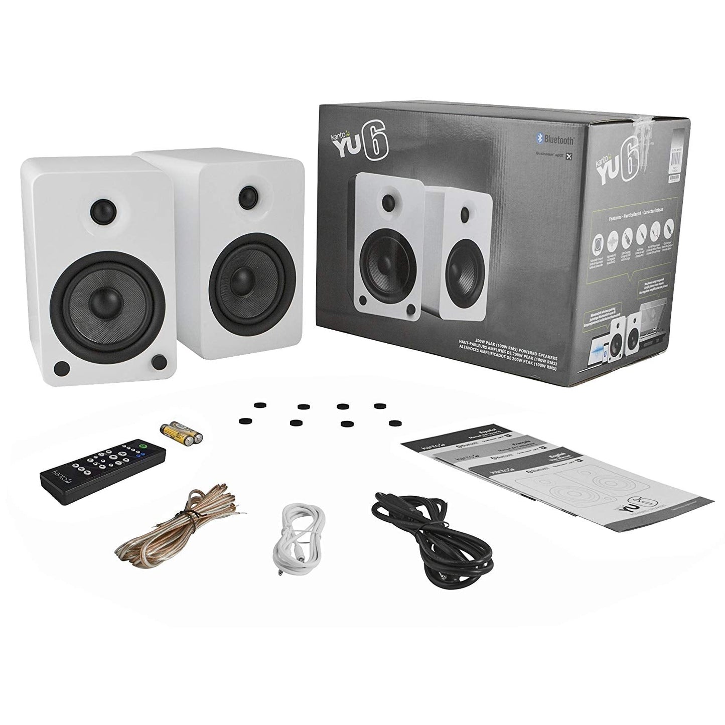 Kanto YU6 Powered Speakers with Bluetooth and Phono Preamp (Gloss White) - electronicsexpo.com - Bluetooth Speakers