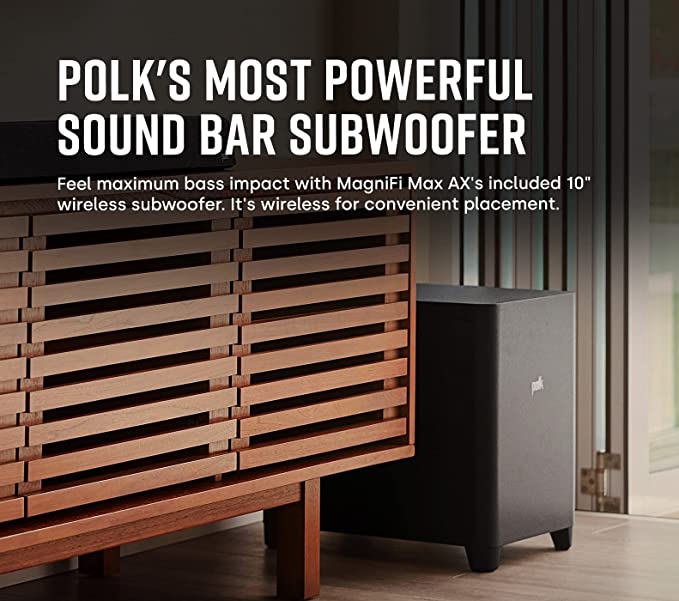Polk MagniFi Max AX SR 7.1.2 Channel Sound Bar with 10" Wireless Subwoofer & SR2 Surround Speakers (2022 Model) - electronicsexpo.com - Soundbars