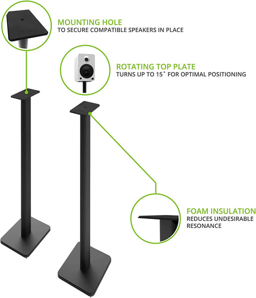 Kanto SP32PL Universal Speaker Floor Stands for Bookshelf Speakers (Black/Pair)