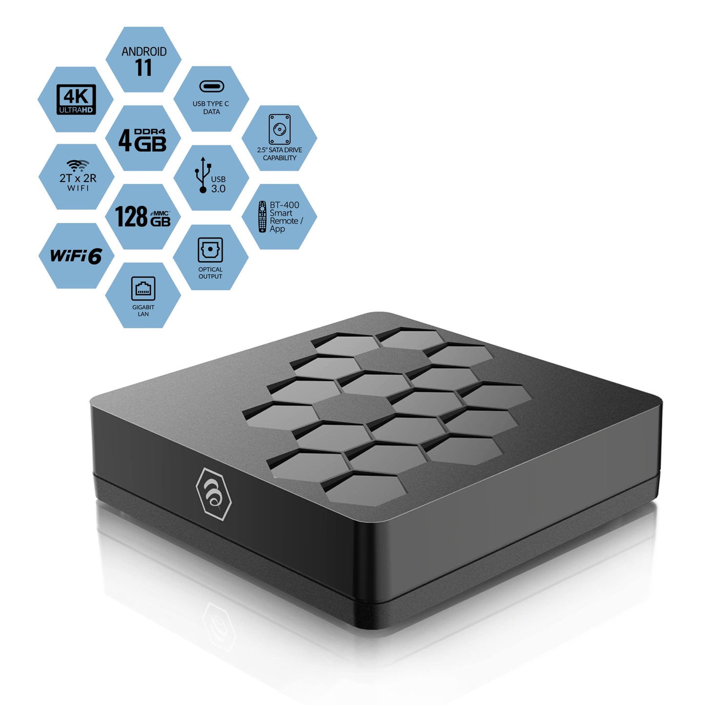 BuzzTV U5 2023 Android 11 TV Box, S905X4 Quad-Core 64-bit Cortex-A55 Processor, 4GB DDR RAM, 128GB eMMC Storage, 4K UHD Streaming, 6th Generation Wireless AX