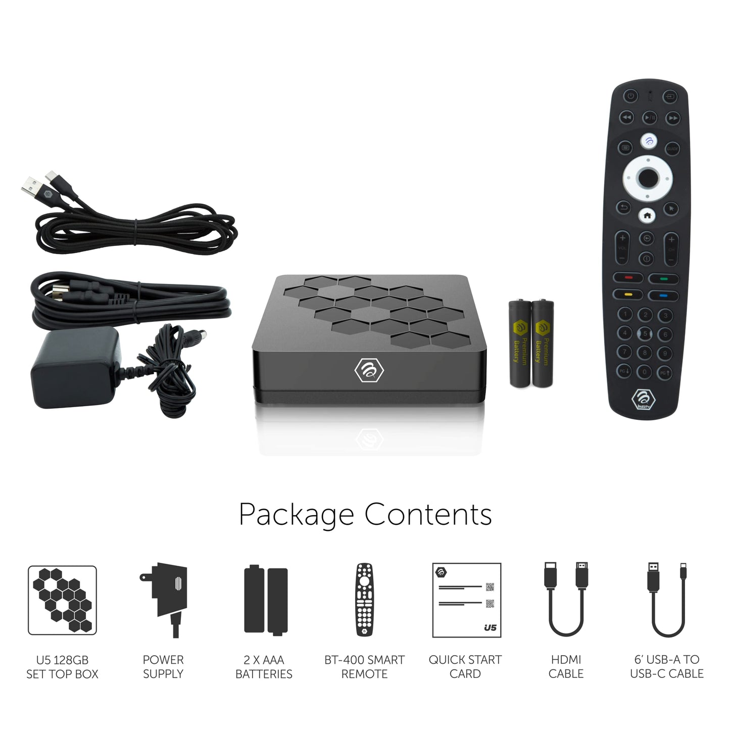 BuzzTV U5 2023 Android 11 TV Box, S905X4 Quad-Core 64-bit Cortex-A55 Processor, 4GB DDR RAM, 128GB eMMC Storage, 4K UHD Streaming, 6th Generation Wireless AX