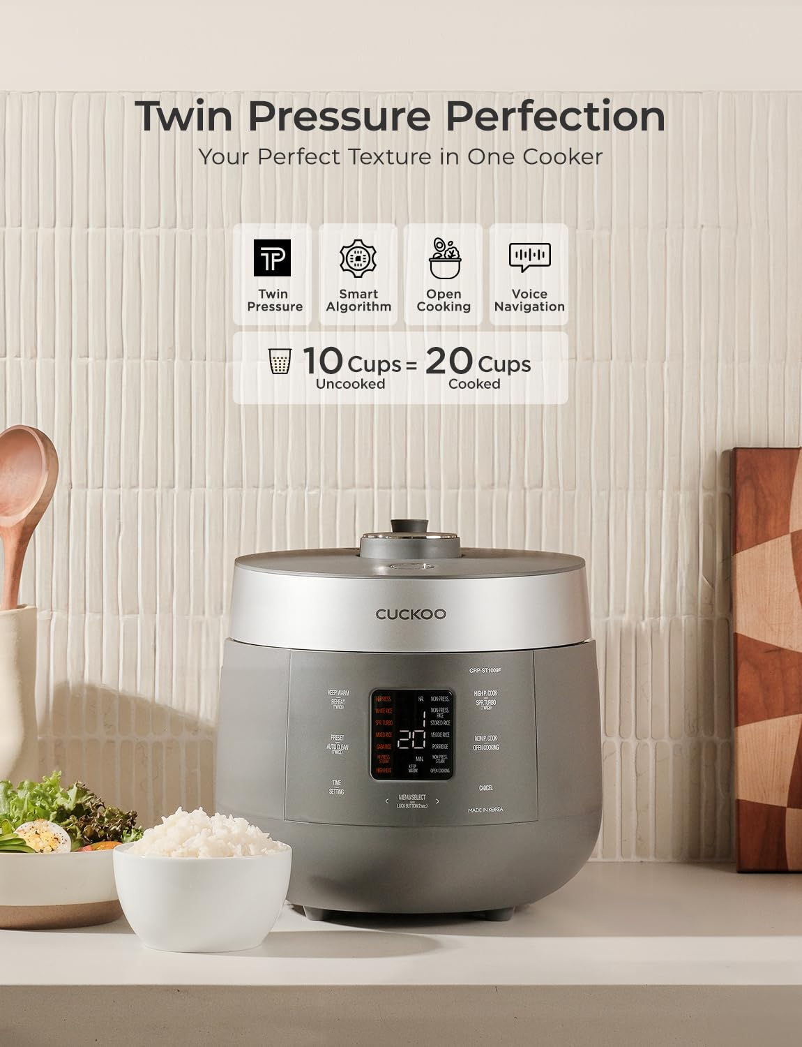 Cuckoo CRP-ST1009FG 10-Cup Twin Pressure Rice Cooker &amp; Warmer with Nonstick Pot, 16 Menu Modes