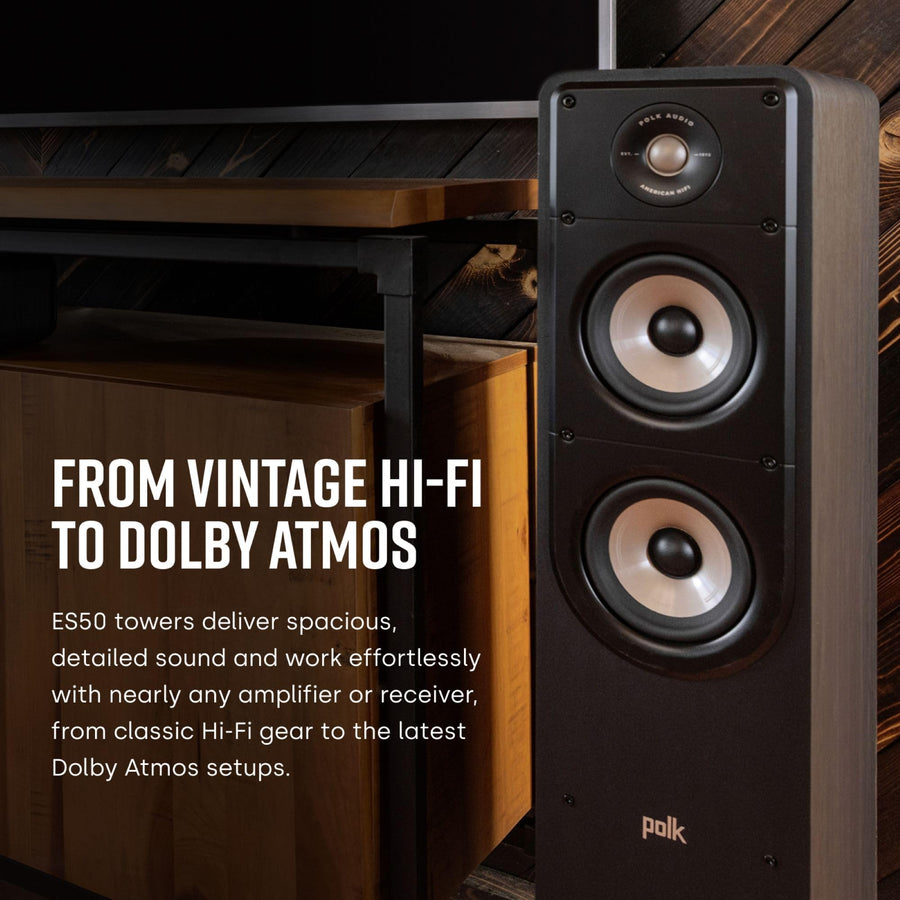 Polk Signature Elite ES50 Tower Speaker - Hi-Res Certified, Dolby Atmos Speakers & DTS:X Compatible, 1" Tweeter & (2) 5.25" Woofers, Power Port Technology for Effortless Bass, Stunning Black