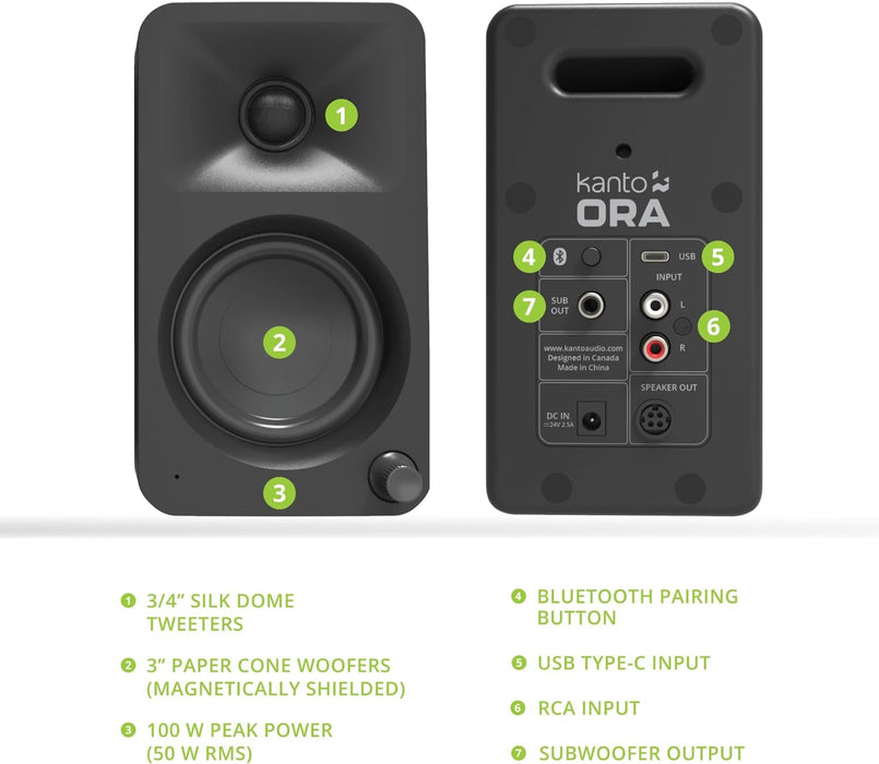 Kanto ORA 100W Powered Reference Desktop Speakers with Bluetooth - Black, Pair -  - electronicsexpo.com