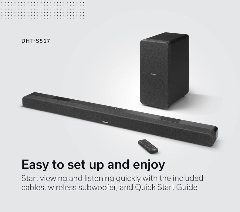 Denon DHT-S517 Powered 3.1.2 Channel Sound Bar and Wireless Subwoofer System with Built-In Bluetooth and Dolby Atmos - Soundbars - electronicsexpo.com