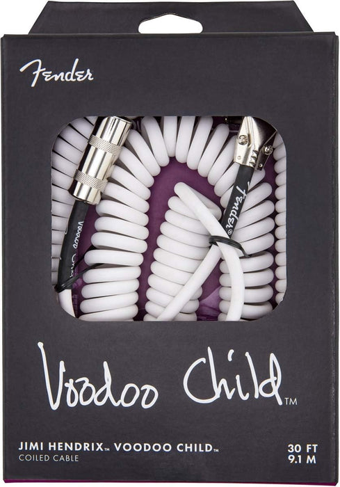 Fender Hendrix Voodoo Child Coiled Instrument Cable, with Limited, Straight/Angle (White/30ft)