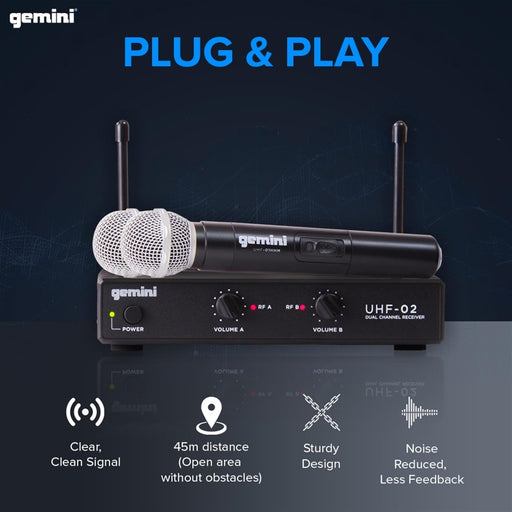 Gemini UHF-02M S12 Dual Wireless Handheld Microphone System