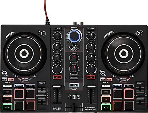 Hercules DJControl Inpulse 200 DJ Controller with USB, 2 Tracks with 8 Pads & Sound Card, Software & Tutorials Included