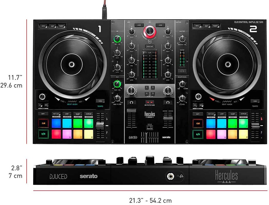 Hercules DJControl Inpulse 500 2-Deck USB DJ Controller for Serato DJ and DJUCED