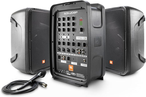 JBL Professional EON208P Portable All-In-One 2-Way PA System with 8-Channel Mixer with Shure PGA48 Dynamic Microphone (Bundle)