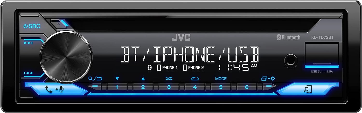 JVC KD-TD72BT Single-Din Bluetooth Car Stereo with USB Port, AM/FM Radio, CD and MP3 Player