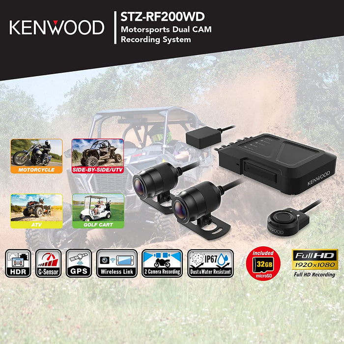 Kenwood STZ-RF200WD Motorsports Two-Camera 1080p Dual Dash Action-Camera System with WiFi, GPS, G-Sensor Loop, 32GB