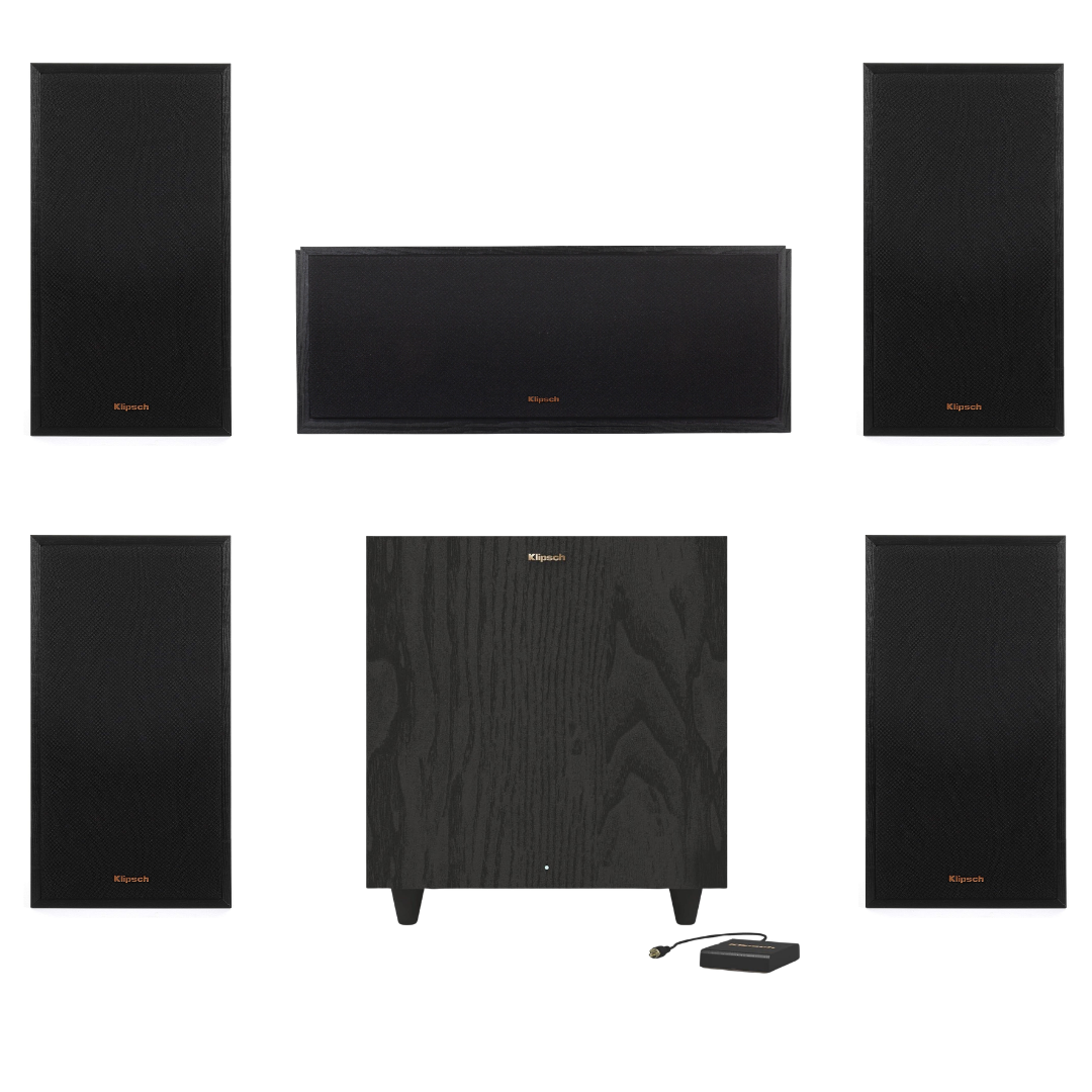 Klipsch R-51M Bookshelf Speakers (2 Pairs) with R-52C Center Channel Speaker and R-80SWi 8" 150W Wireless Subwoofer (Bundle)