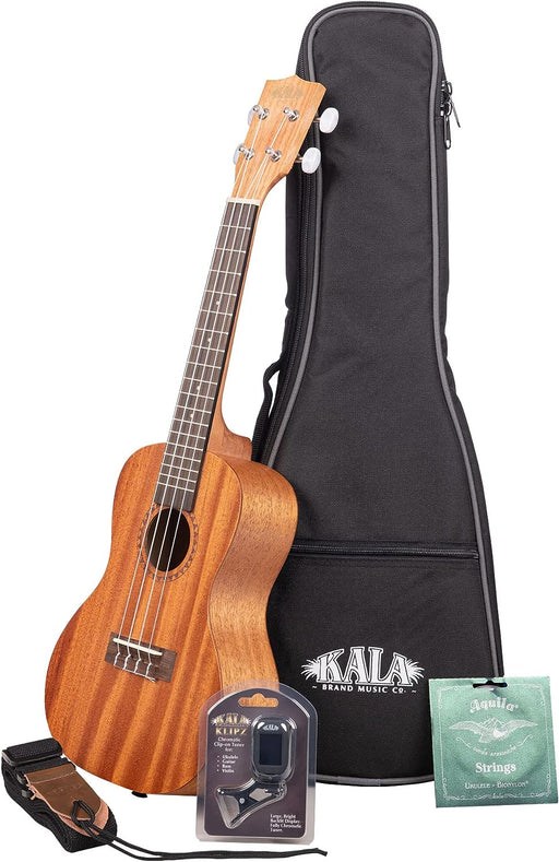 Kala KA-15 Satin Mahogany Tenor Ukulele Bundle with Gig Bag, Tuner, Strap, and Aquila Strings 