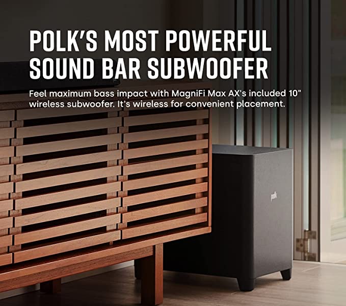 Polk MagniFi Max AX SR 7.1.2 Channel Sound Bar with 10" Wireless Subwoofer & SR2 Surround Speakers (2022 Model) (Open Box)