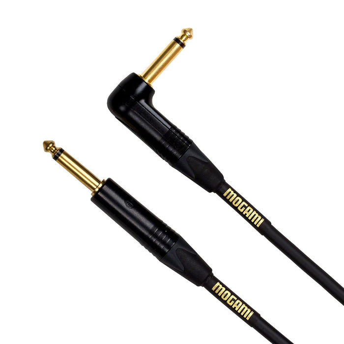 Mogami Gold INSTRUMENT-25R Guitar Instrument Cable, 1/4" TS Male Plugs, Gold Contacts, Right Angle and Straight Connectors (25ft)