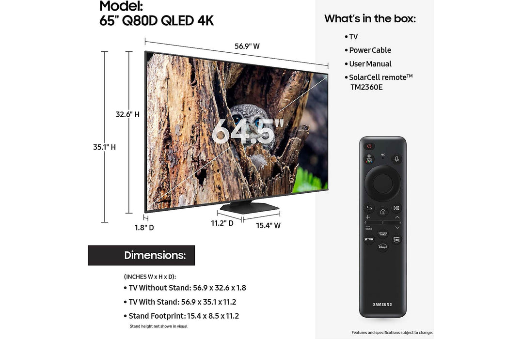 Samsung QN65Q80D 65" 4K Smart QLED UHD TV with HDR