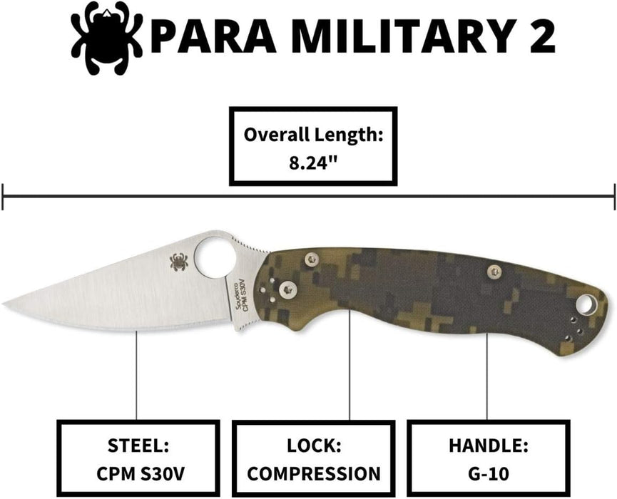 Spyderco C81GPCMO2 Para Military 2 Signature Camo Knife with 3.42" CPM S45VN Steel Blade and Durable G-10 Handle (PlainEdge)