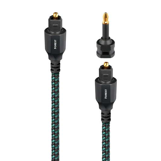 AudioQuest - Forest Optical 0.75m (2.46 feet) Digital Toslink Fiber - Optic Cable + Mini - Adaptor with Toslink to Toslink Connectors - Green on Black - electronicsexpo.com - HDMI Wires / Interconnects