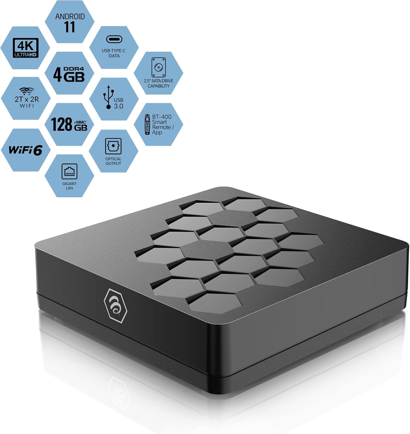 BuzzTV U5 2023 Android 11 TV Box, S905X4 Quad - Core 64 - bit Cortex - A55 Processor, 4GB DDR RAM, 128GB eMMC Storage, 4K UHD Streaming, 6th Generation Wireless AX - electronicsexpo.com - Misc