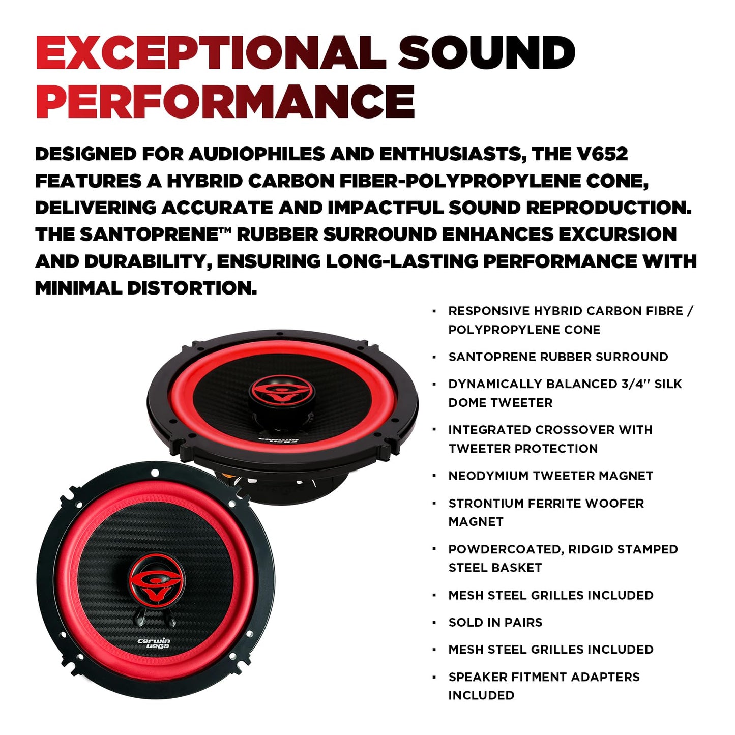Cerwin Vega V652 2025 Edition 6.5" 2 - Way Coaxial Full - Range Speakers (Pair) - electronicsexpo.com - Car Speakers