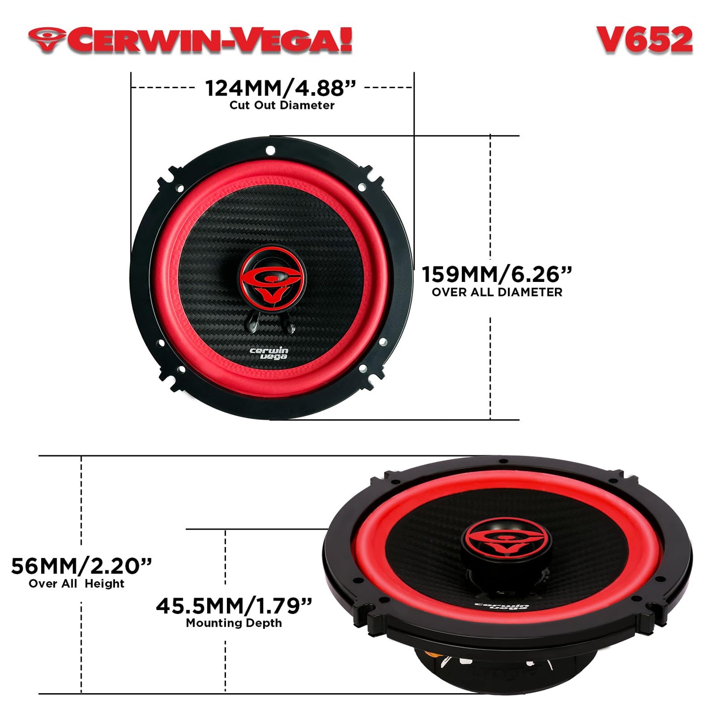 Cerwin Vega V652 2025 Edition 6.5" 2 - Way Coaxial Full - Range Speakers (Pair) - electronicsexpo.com - Car Speakers