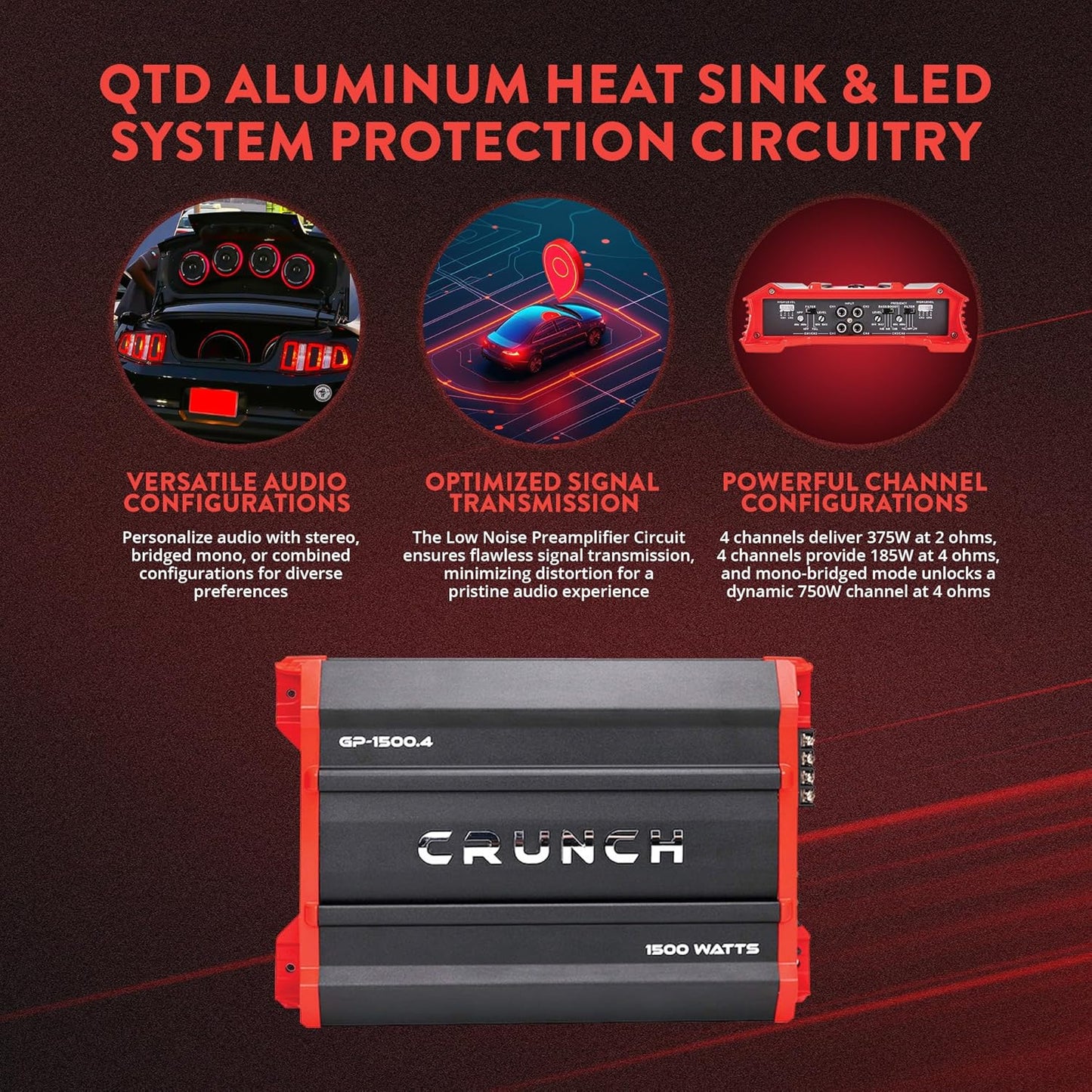 Crunch Ground Pounder GP - 1500.4 1500 Watt 4 Channel Amplifier - electronicsexpo.com - Amplifiers