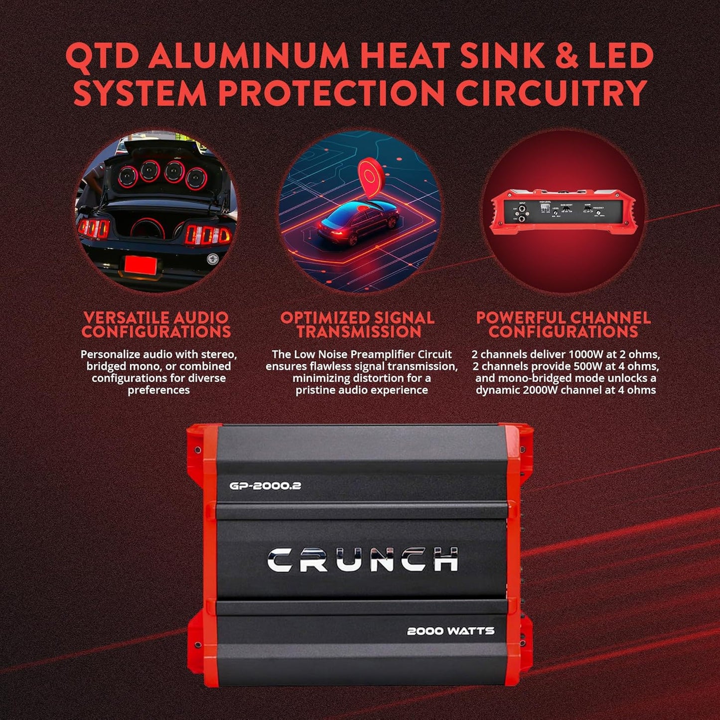 Crunch Ground Pounder GP - 2000.2 2000 Watt 2 Channel Amplifier - electronicsexpo.com - Amplifiers