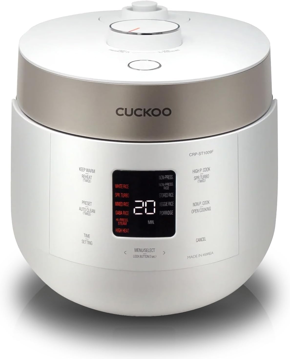 Cuckoo CRP - ST1009FW 10 - Cup Twin Pressure Rice Cooker & Warmer with Nonstick Inner Pot, 16 Menu Options, 3 Voice Guide, Auto Clean (White) - electronicsexpo.com - Rice Cookers