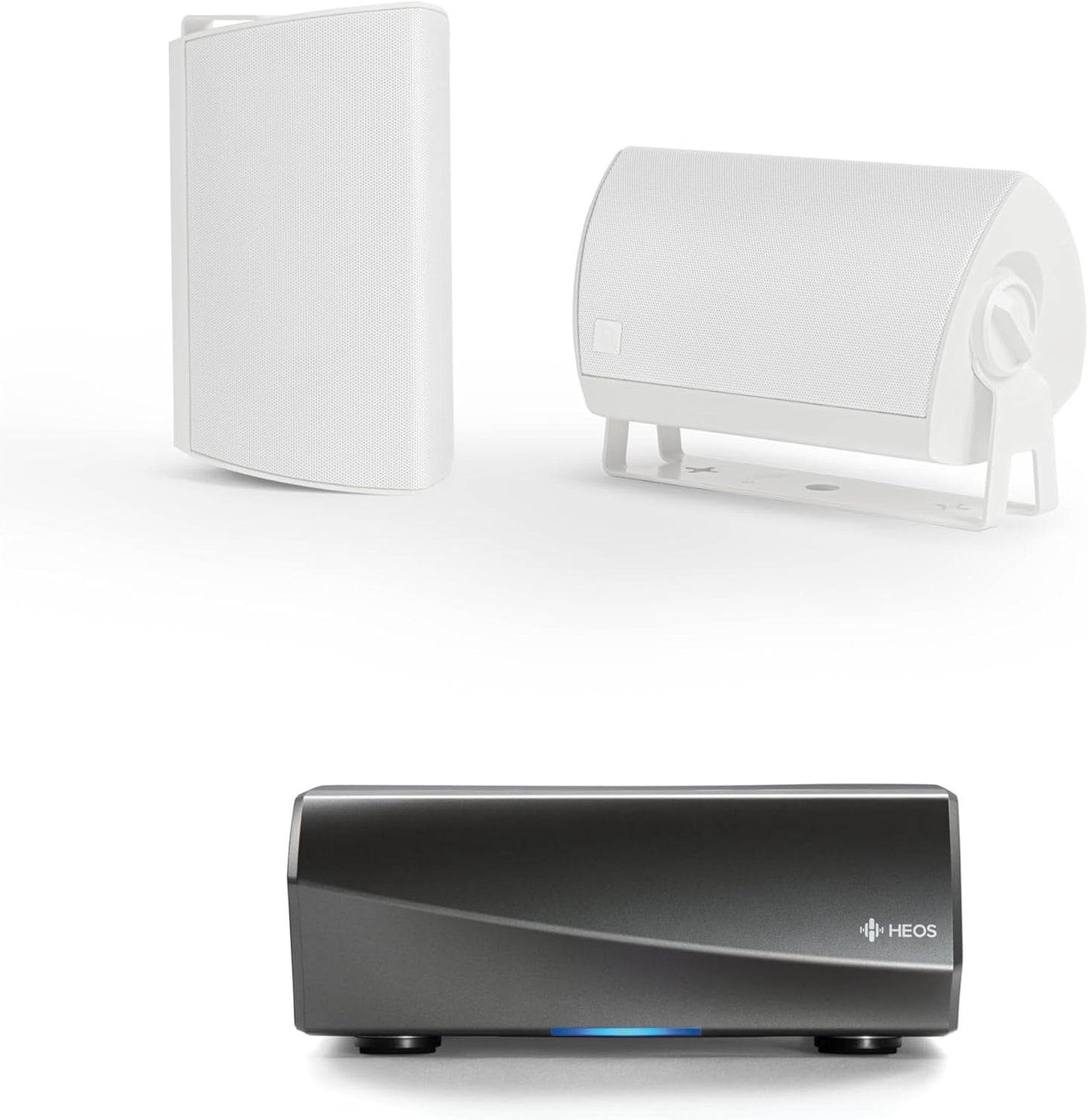 Definitive Technology AW - 450 All - Weather Outdoor Speakers (White, Pair) with 4.5” Woofer, 1” Tweeter & Passive Bass Radiator + Denon HEOS Hi - Res Wireless Streaming Amplifier for High - Fidelity Sound (Bundle) - electronicsexpo.com - Outdoor Speakers