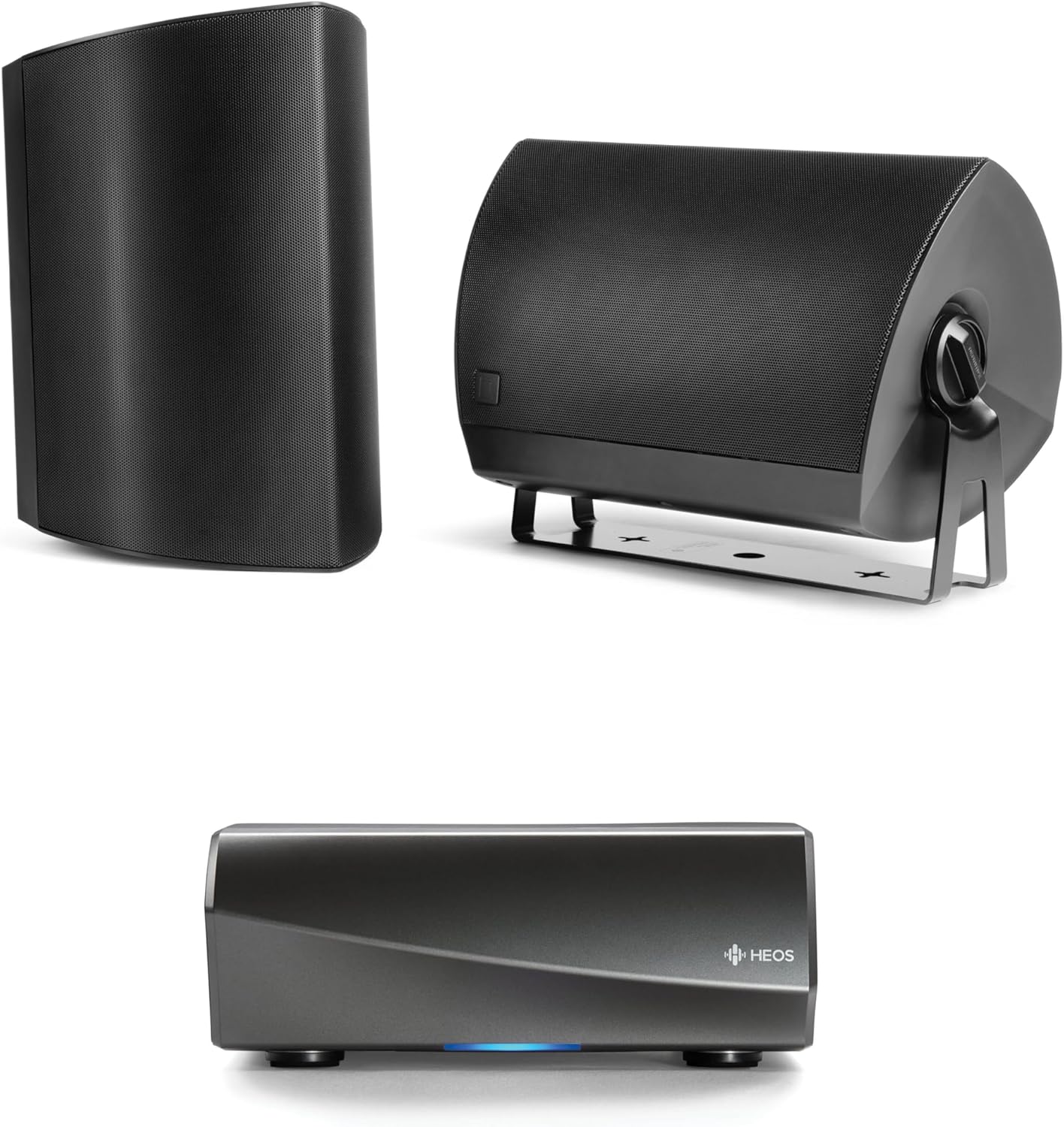 Definitive Technology AW - 650 All - Weather Outdoor Speakers (Black, Pair) with 6.5” Woofer, 1” Tweeter & Passive Bass Radiator + Denon HEOS Hi - Res Wireless Streaming Amplifier for High - Fidelity Sound (Bundle) - electronicsexpo.com - Outdoor Speakers
