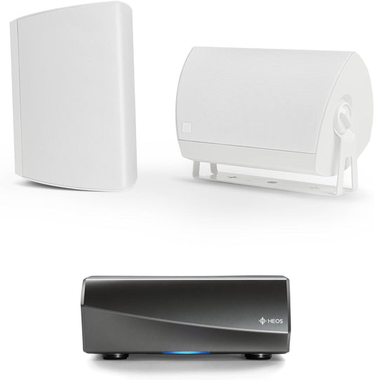 Definitive Technology AW - 650 All - Weather Outdoor Speakers (White, Pair) with 6.5” Woofer, 1” Tweeter & Passive Bass Radiator + Denon HEOS Hi - Res Wireless Streaming Amplifier for High - Fidelity Sound (Bundle) - electronicsexpo.com - Outdoor Speakers