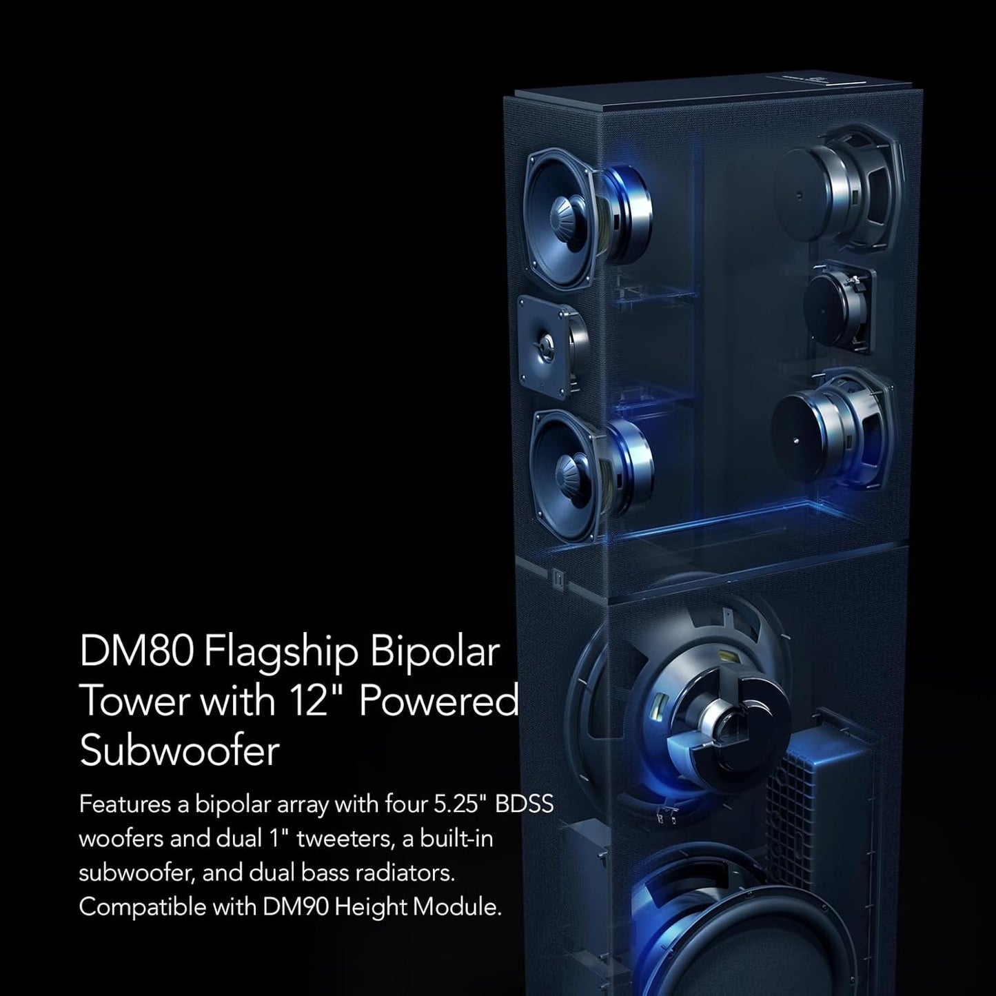 Definitive Technology Dymension 5 Channel Surround Sound System - Bundle with (2) DM80 Towers, (1) DM20 Center Channel, and (2) DM95 Rear Speakers - electronicsexpo.com - 