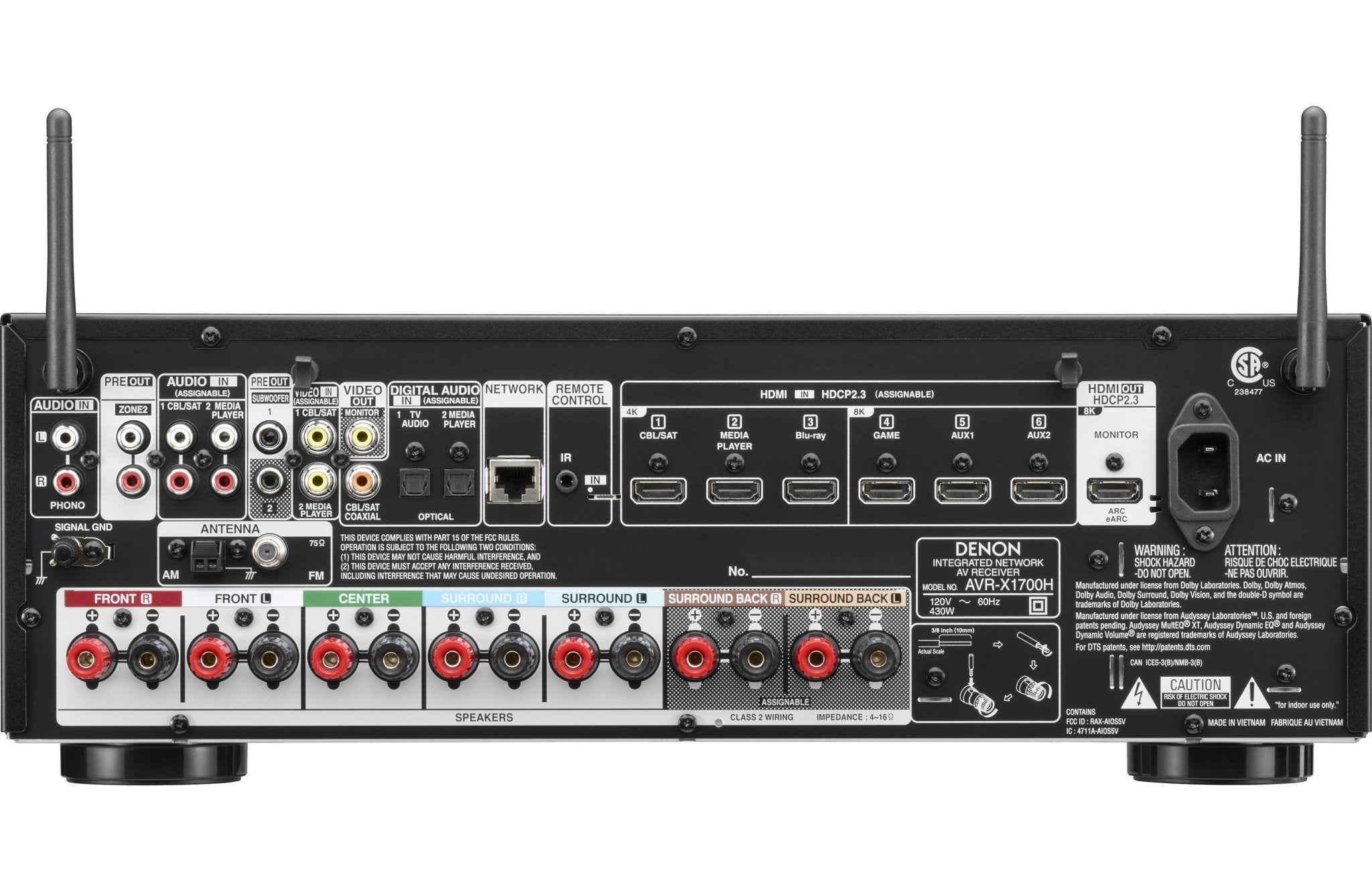 Denon AVR-X1700H 7.2-Channel Home Theater Receiver (Open Box)