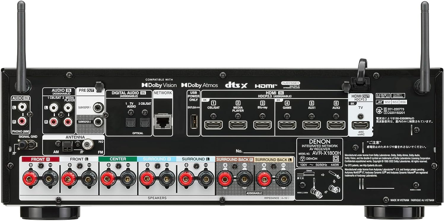 Denon AVR-X1800H 7.2-Channel Home Theater Receiver with Wi-Fi, Bluetoo