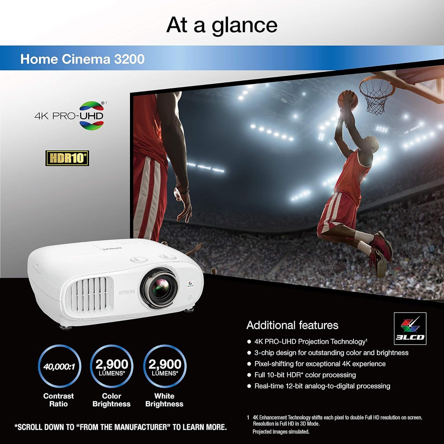 Epson Home Cinema 3200 4K PRO - UHD 3 - Chip Projector with HDR - electronicsexpo.com - Projectors