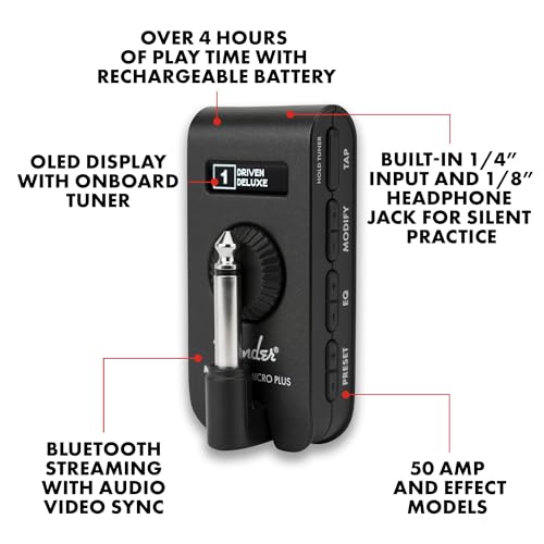 Fender Mustang Micro Plus Headphone Amplifier with Rechargeable Battery - electronicsexpo.com - Headphone Amplifiers
