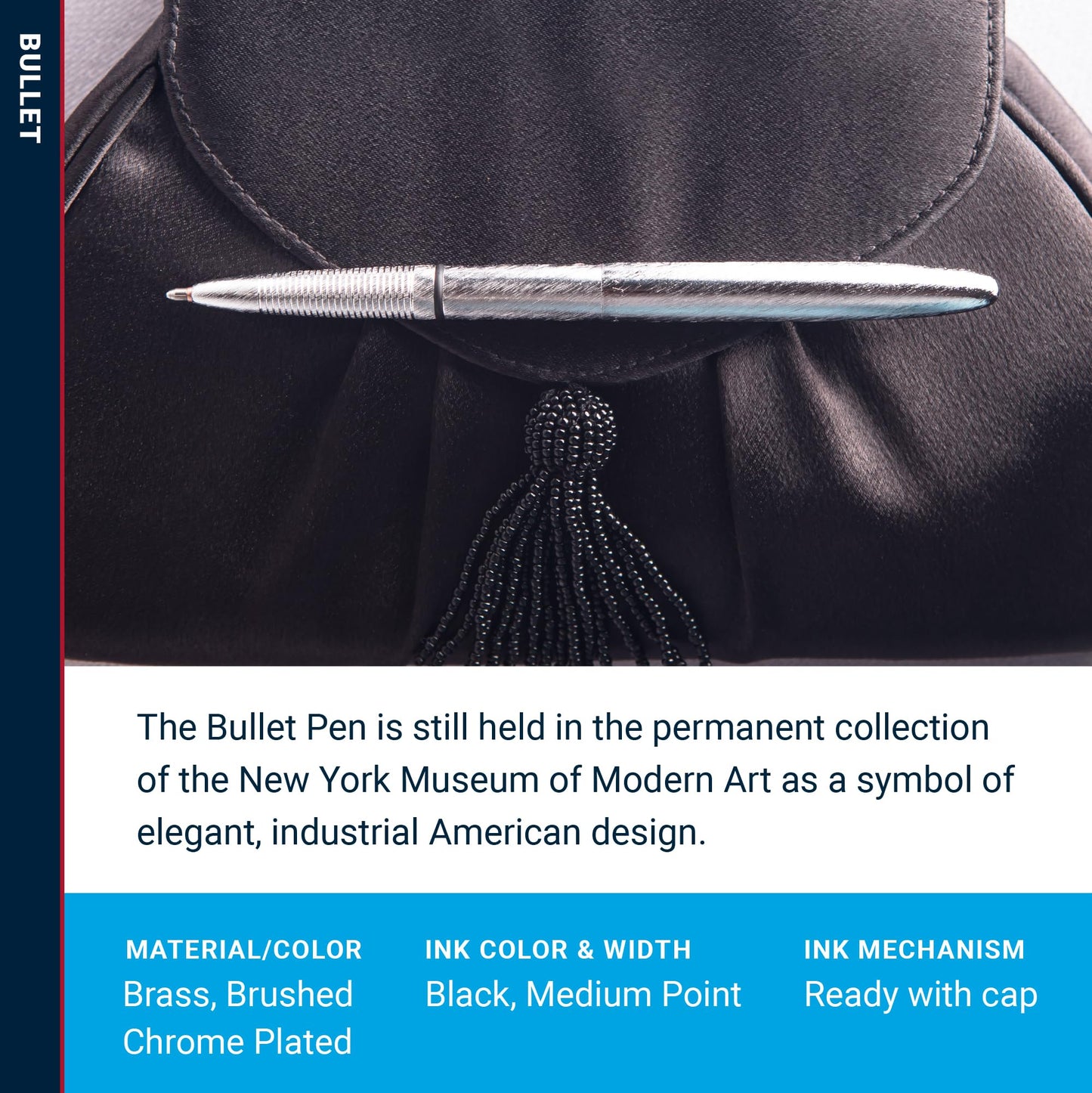 Fisher Space Pen Brushed Chrome Bullet Space Pen, Ballpoint, Brass, Black Ink, Gift Box - electronicsexpo.com - Pens