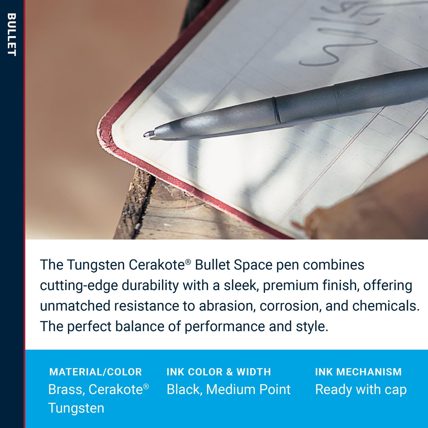 Fisher Space Pen Bullet Pen, Ballpoint, Tungsten, Cerakote Finish, Black Ink - electronicsexpo.com - Pens