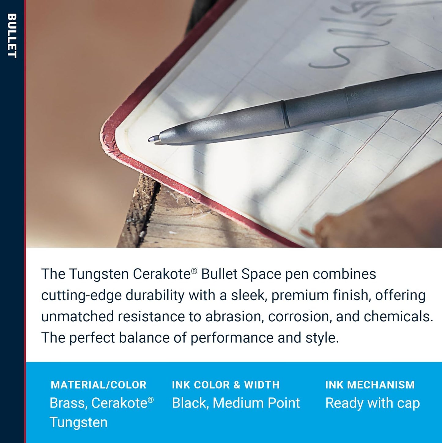 Fisher Space Pen Bullet Pen, Ballpoint, Tungsten, Cerakote Finish, Black Ink - electronicsexpo.com - Pens