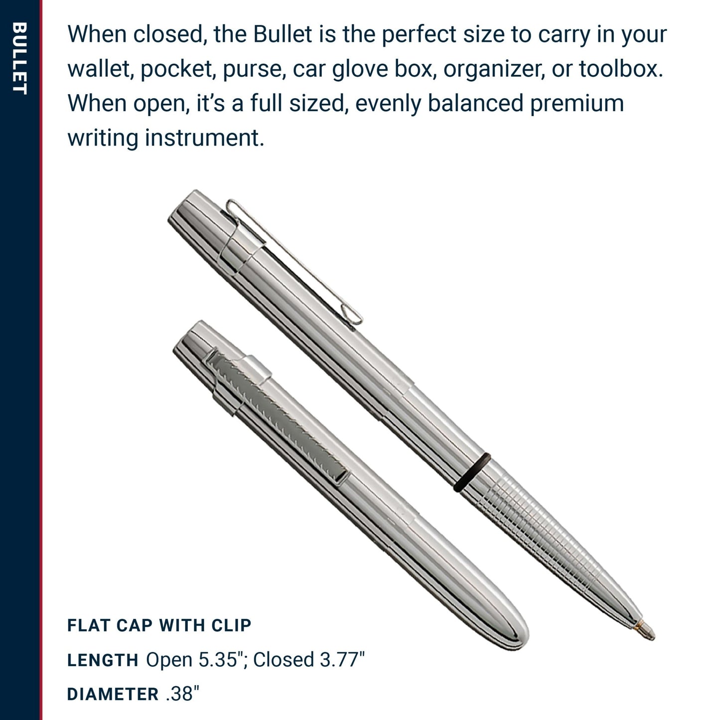 Fisher Space Pen Bullet Pen X - Mark Flat Cap Chrome, Ballpoint, Black Ink, Pocket Clip - electronicsexpo.com - Pens
