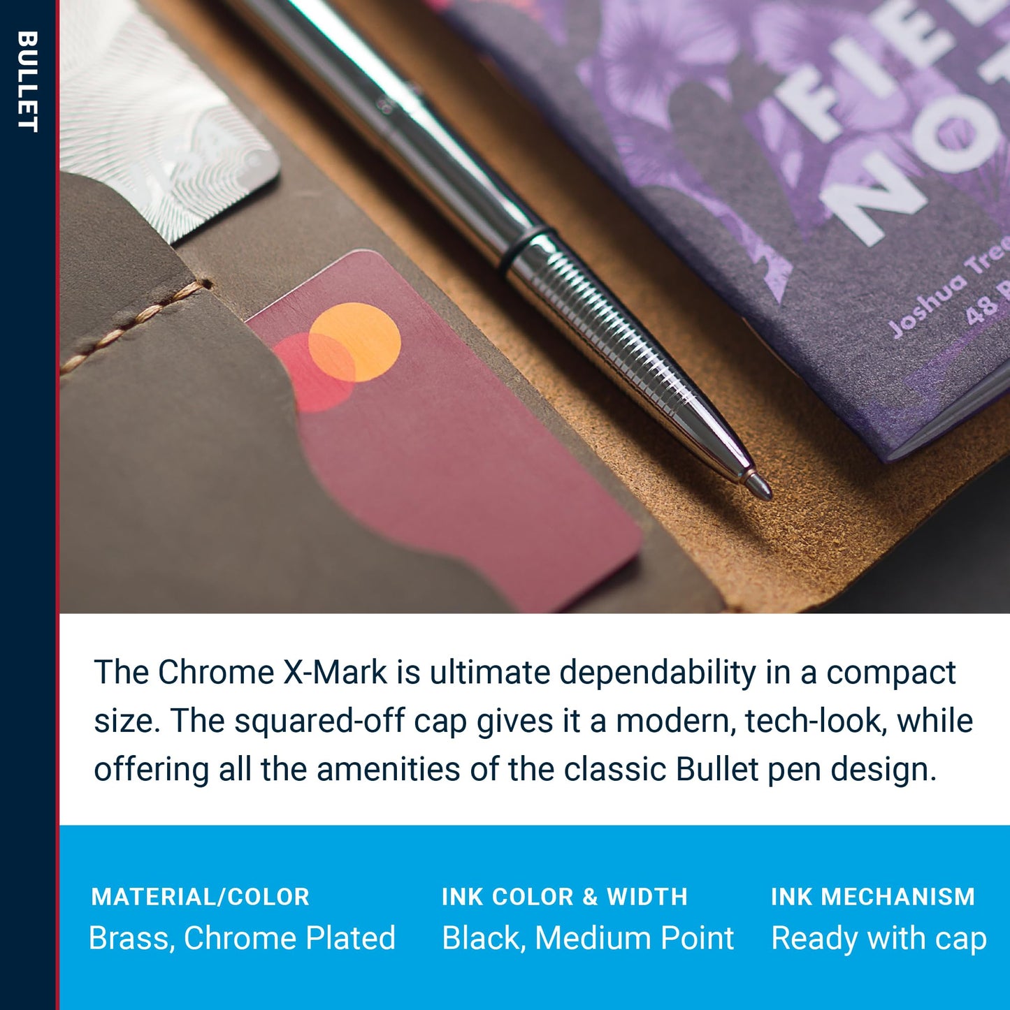 Fisher Space Pen Bullet Pen, X - Mark Flat Cap, Chrome, Ballpoint, Black Ink, Pocket Clip - electronicsexpo.com - Misc