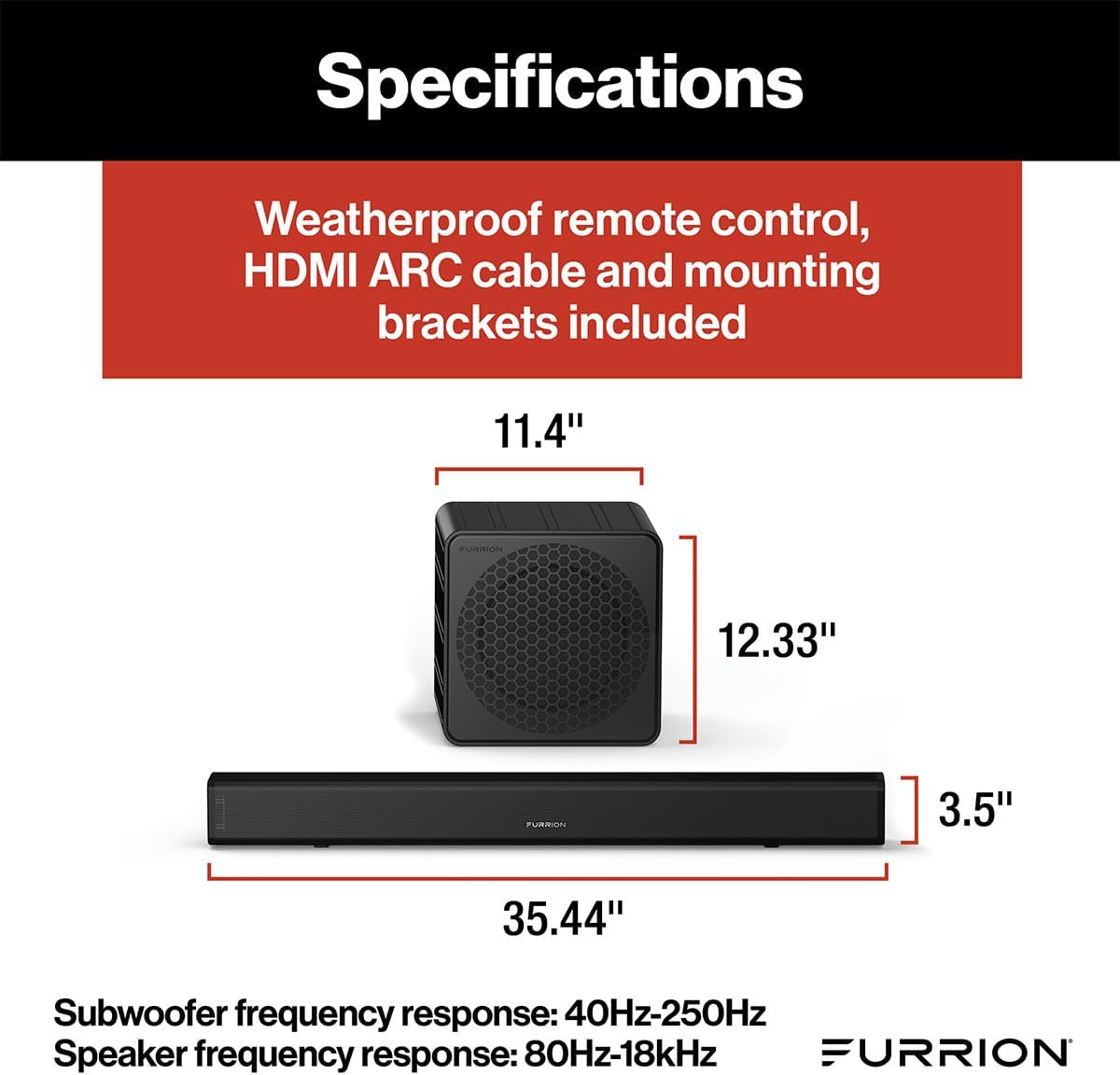 Furrion Aurora 2.1 Outdoor Soundbar Speaker with Wireless Subwoofer, Bluetooth, HDMI & Optical Inputs - electronicsexpo.com - Soundbars