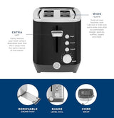 GE 2 Slice Black Stainless Steel Toaster, Extra Wide Slots for Toasting Bagels, Breads, Waffles & More, 7 Adjustable Shade Settings, Removable Crumb Tray, Countertop Kitchen Essentials, 850 Watts - electronicsexpo.com - Toasters & Toaster Ovens