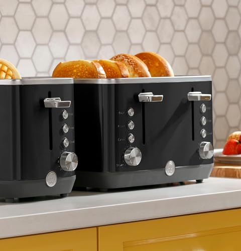 GE 2 Slice Black Stainless Steel Toaster, Extra Wide Slots for Toasting Bagels, Breads, Waffles & More, 7 Adjustable Shade Settings, Removable Crumb Tray, Countertop Kitchen Essentials, 850 Watts - electronicsexpo.com - Toasters & Toaster Ovens