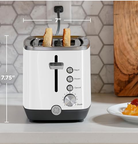 GE 2 Slice Toaster, Extra Wide Slots for Toasting Bagels, Breads, Waffles & More, 7 Adjustable Shade Settings, Removable Crumb Tray, Countertop Kitchen Essentials, 850 Watts (White) - electronicsexpo.com - Toasters & Toaster Ovens